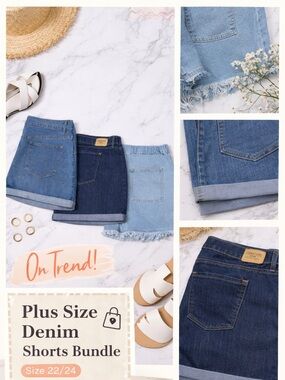 Plus Size Denim Shorts Bundle 3XL 22 24 26 Levi’s Bermuda Elastic Waist